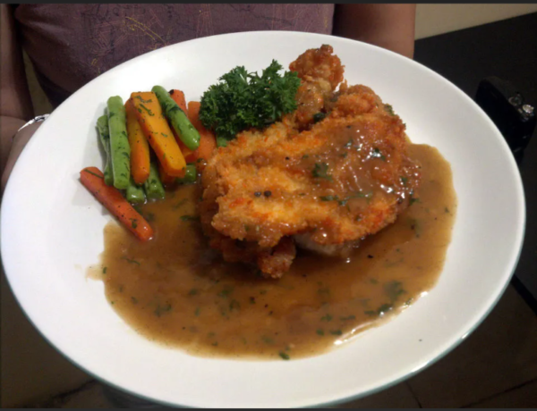 Chicken steak with brown sauce